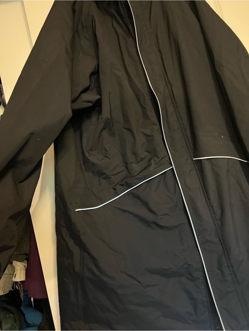 Men's Black Hooded Long Rain Jacket - Lightweight Waterproof Coat 2XL Reflective - Picture 2 of 7